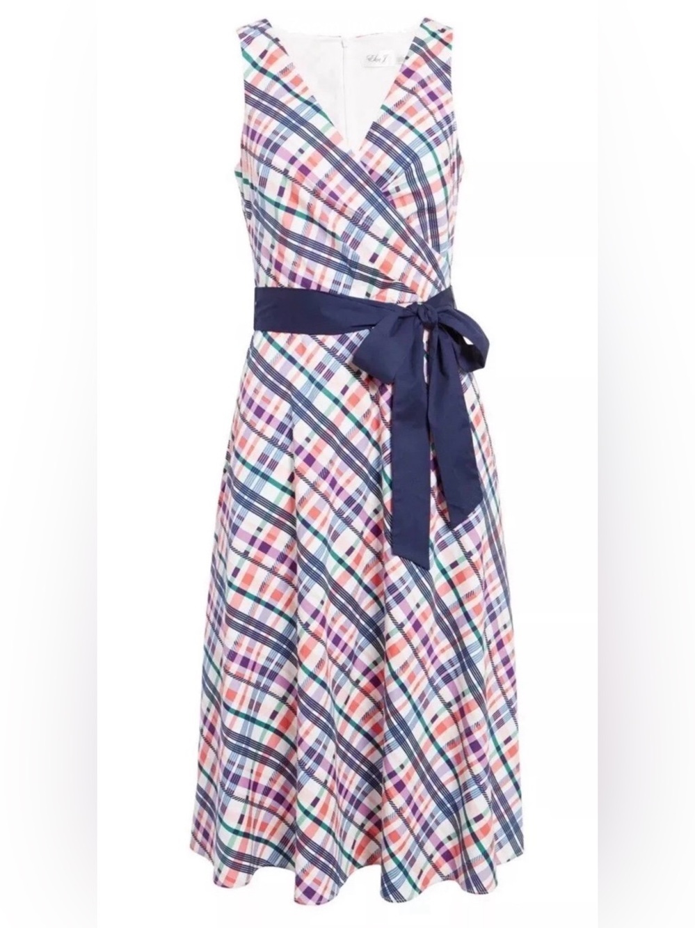 Eliza J Sleeveless Wrap Style Plaid Midi Dress Size 12 MISSING BELT